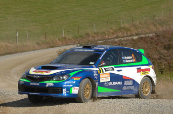 Hayden Paddon slides to victory on Day 1 of the Otago Rally.